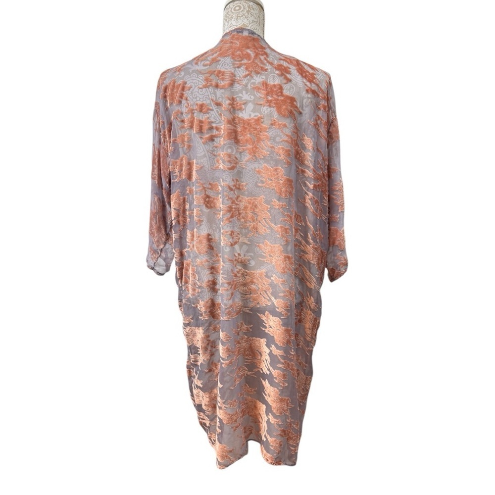Woven Heart Kimono Cardigan Rose Velvet Burnout Boho Festival Lavender Pink - Picture 3 of 8